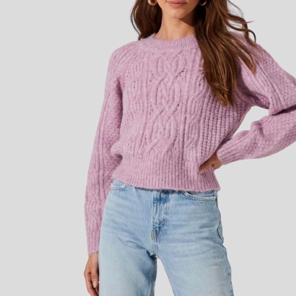 ASTR The Label Lilac Pink Celtic Cropped Cable Knit Sweater Size S